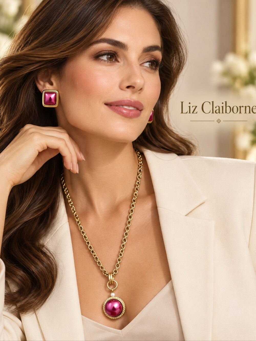 Liz Claiborne Gold-Tone Chain Pendant Necklace And Earring Set